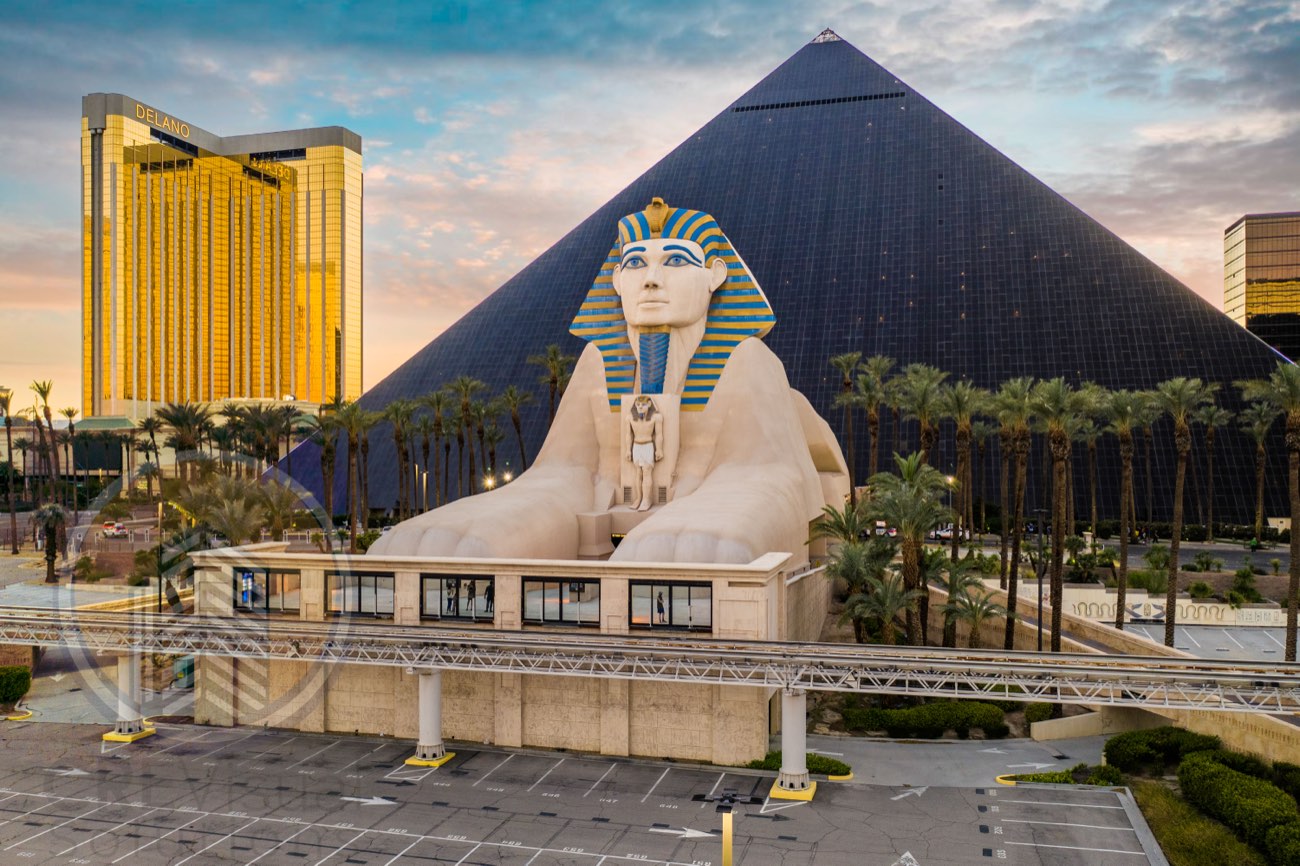 Luxor pyramid aerial — Las Vegas Strip