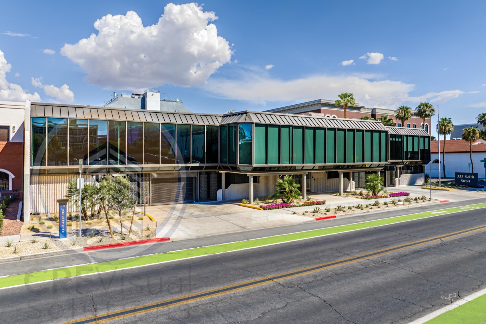 Office building secondary shot — the same elevation from a three-quarter angle — Las Vegas CRE photography